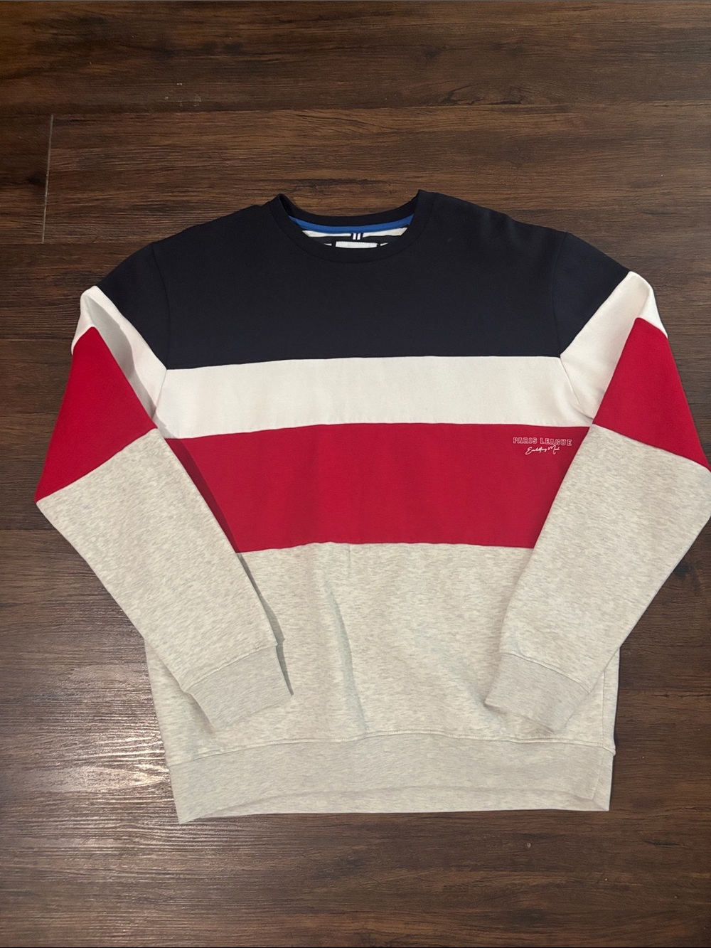 Denim & Flower Men’s Crewneck Sweater — Navy, White, Red, Gray Colorblock